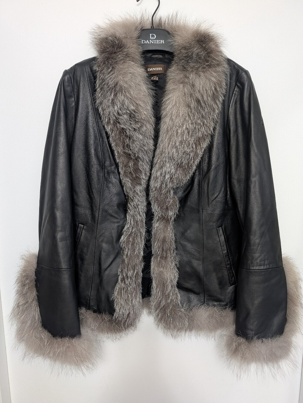 Vintage Danier Medium Fox Fur Jacket Black Genuine Leather 90s Coat Lined Warm